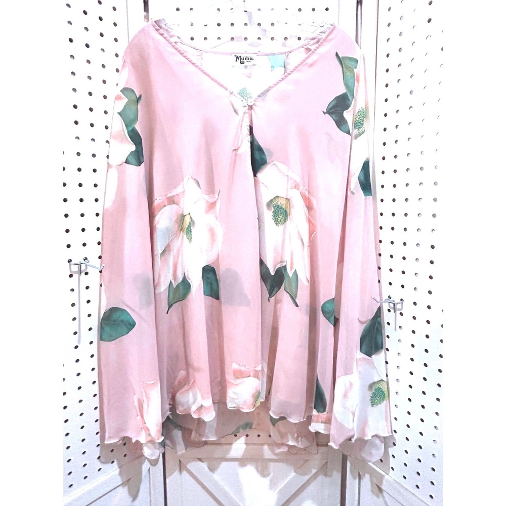 Mizmo Kimono Duster Pink Floral Magnolia Sheer Long Sleeve Open Front Boho